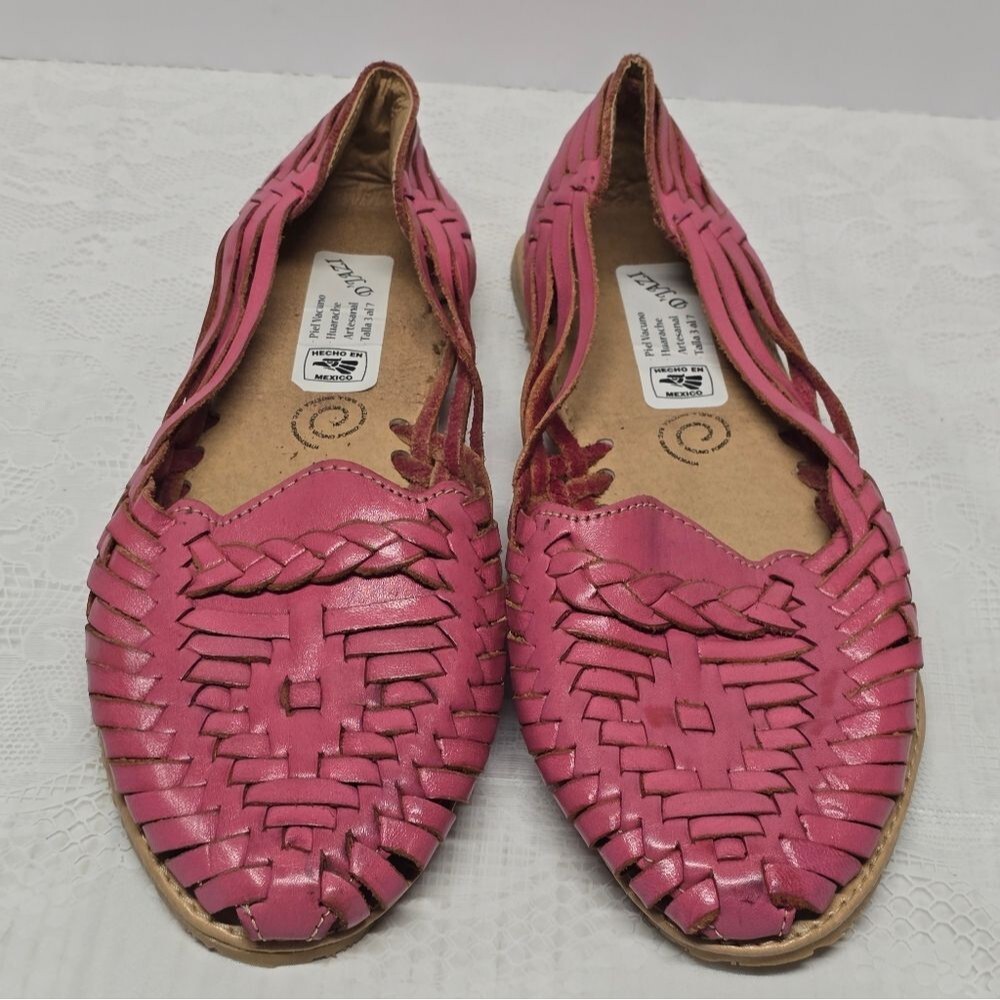 D'jazi Mexican Handcrafted Pink Leather Huarache Sandals Women's US 10 NWT